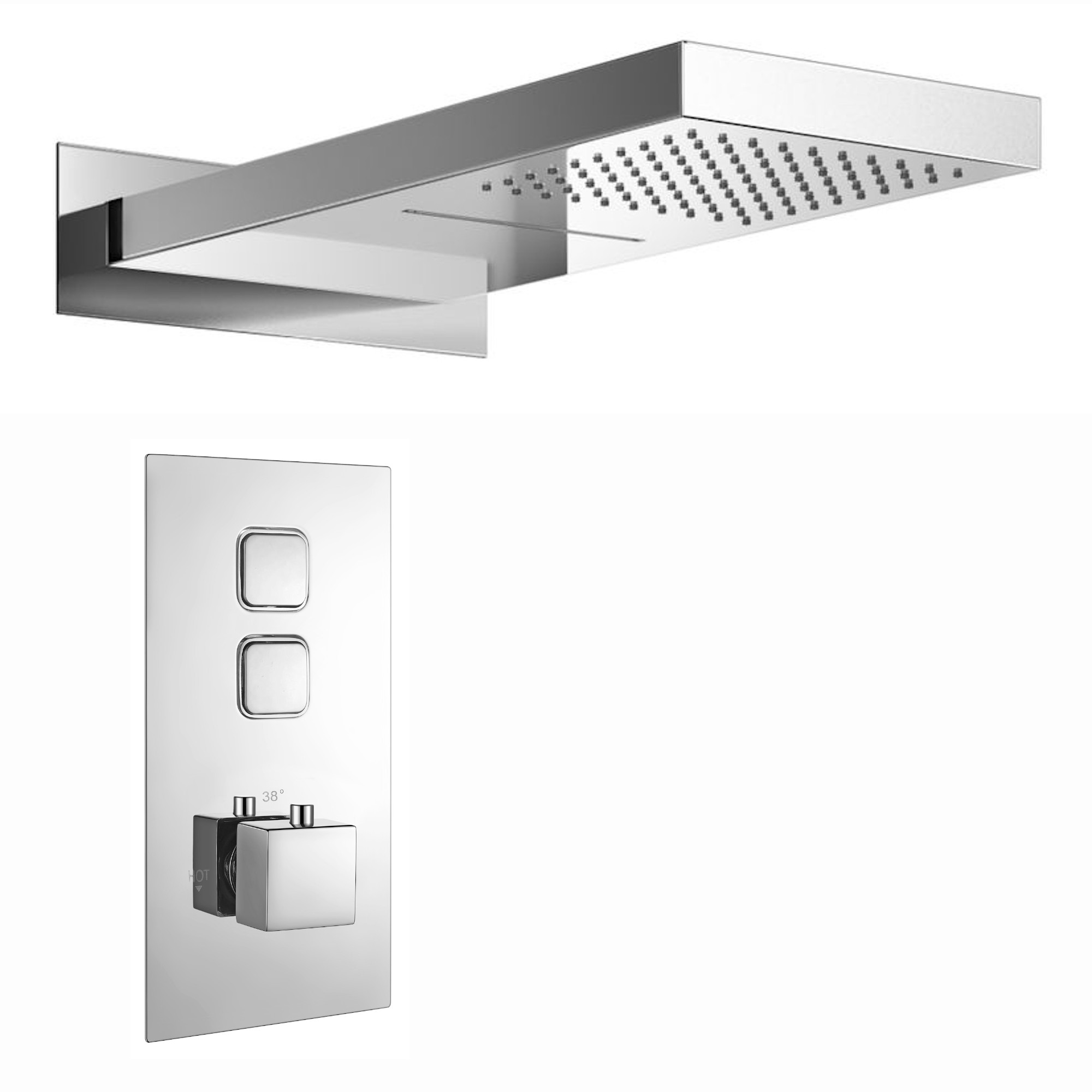 ENKI, Milan, SH0019, Square Thermostatic Concealed Shower Set, Dual Rainfall and Waterfall Overhead Shower, Chrome image